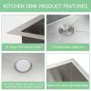 25"x22" Undermount Handmade Stainless Steel Kitchen Sink,18 Gauge Small Single Bowl Bar Sink with Drain Kit