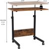 Adjustable Height Mobile Computer Desk 80cm Vintage Wood Desk with Panel Black Steel Frame Rolling Workstation Particle Board Desktop for Home Office