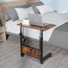 Adjustable Height Mobile Computer Desk 80cm Vintage Wood Desk with Panel Black Steel Frame Rolling Workstation Particle Board Desktop for Home Office