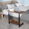 Adjustable Height Mobile Computer Desk 80cm Vintage Wood Desk with Panel Black Steel Frame Rolling Workstation Particle Board Desktop for Home Office