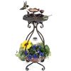 Copper Solar Bird Bath Feeder Combo with Flower Planter Pedestal and Solar Lights