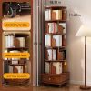 (UPGRADED) Rotating Bookshelf, 360 Display Corner Bookshelf for Small Space, 6 Tier Bookcase Storage Rack with Wheels, Wood Narrow Organizer for Bedro