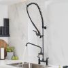 Commercial Restaurant Pull Down 2-Handle Wall Mount Pre-Rinse Spray Utility Kitchen Faucet in Matte Black