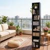 Narrow 8-story bookshelf with 4 adjustable shelves and storage cabinets