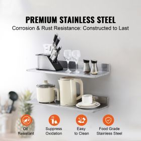 8.6" x 30" Stainless Steel Shelf, Wall Mounted Floating Shelving with Backsplash, 44 lbs Load Capacity Commercial Shelves, Heavy Duty Storage Rack for