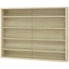 5-Tier Display Cabinet, Wall-Mounted Display Case with 2 Glass Doors and Adjustable Shelves, Oak