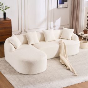 Boneless L-Shape Sectional Sofa with Curved Chaise,White Modular Chenille Compression Couch,30D High-Density Foam,Minimalist Modular Couches Sleeper f