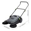 Walk-behind Hand Push Floor Sweeper, 25.6" Sweeping Width Floor Sweeper Manual Non-Electric, 5-Gallon Waste Container, Angle & Height Adjustable Foldi