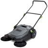 Walk-behind Hand Push Floor Sweeper, 25.6" Sweeping Width Floor Sweeper Manual Non-Electric, 5-Gallon Waste Container, Angle & Height Adjustable Foldi