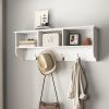 White Entryway Wall Mounted Coat Rack with 4 Dual Hooks Living Room Wooden Storage Shelf