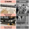 2 in 1 Rolling Coat Rack with Metal Storage Basket, Freestanding Garment Rack with 7 Hooks and 4 Wheels, Space Saving Clothes Organizer for Entryway,