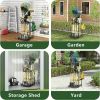 Heavy Duty Garden Tool Organizer Rack with Hooks â€“ Metal Yard Storage Stand for Long-Handled Tools Brooms Shovels Rakes â€“ Durable Outdoor Tool Hol
