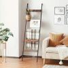 10-Tier Wooden Blanket Ladder with 5 Removable Hooks, Farmhouse Wall-Mounted Quilt Rack & Freestanding Towel Storage Shelf for Living Room and Bathroo