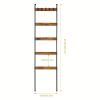 10-Tier Wooden Blanket Ladder with 5 Removable Hooks, Farmhouse Wall-Mounted Quilt Rack & Freestanding Towel Storage Shelf for Living Room and Bathroo