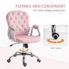Velvet Office Chair Button Tufted Adjustable Swivel with Padded Armrests Pink