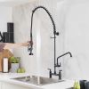 Commercial Restaurant Pull Down 2-Handle Wall Mount Pre-Rinse Spray Utility Kitchen Faucet in Matte Black
