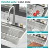 33-inch Topmount Drop-in Workstation Two-Tiered Ledge Single Bowl Stainless Steel Kitchen Sink with Flying Rain Waterfall Kitchen Faucet