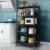 5Tier Heavy Duty Foldable Metal Rack Storage Rack, Removable Organizing Rack with Wheels, Suitable for Garage Kitchen, Black Kitchen Storage Rack, Gar