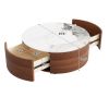 Modern Round Movable Coffee Table with Casters, 2 Drawers, Marble Pattern Sintered Stone Top, Walnut, 29.5"