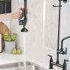 Commercial Restaurant Pull Down 2-Handle Wall Mount Pre-Rinse Spray Utility Kitchen Faucet in Matte Black