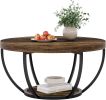 Wooden Coffee Table, 2-Tier Round Central Cocktail Table with Shelvesg