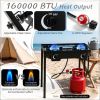 2 Burner Propane Stove 160000 BTU Adjustable Regulator And Hose Camping BBQ Outdoor Cooking Equipment