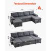 U Shaped Sofa Bed, Convertible Sofa Bed with 2 Side Pockets, 2 Pillows and Double Chaise, 6-Seat Pull Out Sleeper Couch with Large Storage Capacity fo