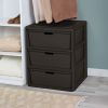 (2 pack) Wide 3 Drawer Tower, Easy to Assemble with Removable Decorative Cross-Weave Plastic Drawers, Tool-Free, Brown