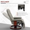 Adjustable Swivel Recliner Armchair, Faux Leather Manual Recliner with Footrest, Armrest and Wood Base for Living Room, Gray
