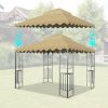10x10 Ft Outdoor Patio Gazebo Replacement Canopy,Double Tiered Gazebo Tent Roof Top Cover Only wavy border(Frame Not Include)-Tan