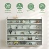 5-Tier White Display Cabinet with Glass Doors & Adjustable Shelves, Wall-Mounted