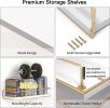 White Floating Shelves - Set of 2, Wall Mounted Hanging Shelves with Gold Towel Bar, Decorative Storage Shelves for Bathroom, Kitchen, Living Room and