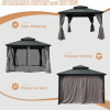12' X 12' Hardtop Gazebo, Aluminum Metal Gazebo with Galvanized Steel Double Roof Canopy, Curtain and Netting, Permanent Gazebo Pavilion for Patio, Ba