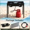 2 Burner Propane Stove 160000 BTU Adjustable Regulator And Hose Camping BBQ Outdoor Cooking Equipment