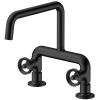 2-Handle 2 Holes Deck Mount Modern Kitchen Faucet With 360 Â° Swivel Spout In Matte Black
