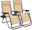Set of 2 Zero Gravity Lounge Chairs, Outdoor Patio Folding Recliners for Pool Beach with Pillow and Cup Holder