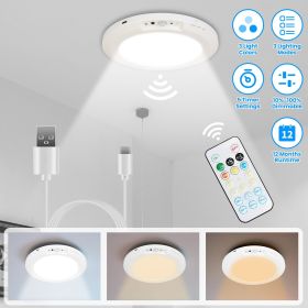 Magnetic USB Rechargeable Ceiling Light with PIR Motion Sensor, 3 Color Temperatures Stepless Dimmable Remote & Button Dual Control Timer Setting Magn (Title: default title)