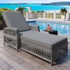 Outdoor Long Reclining Chaise, Wicker Lounge with Armrests, Patio Adjustable Recliner with Soft Removable Cushions, All Weather Rattan Pool Lounge for