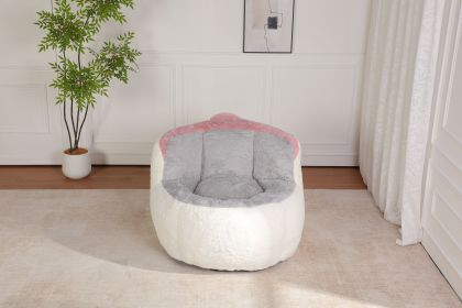 Oversized Bean Bag Chairs,Multicolor Faux Fur Couch Filled with Shredded Sponge,Large Lounger Sofa For Living Room,No Assembly Required , Black+White+ (Color: White+Grey+Pink)