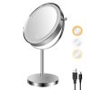 8-inch Makeup Mirror with Lights, Double Sided 1X/10X Magnifying Mirror, 3 Color Lighting Dimmable Vanity Mirror with 360Â° Swivel , Built-In Battery
