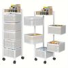 Rotating Kitchen Storage Shelf 5 Tier, Metal Fruit Vegetable Storage Basket Multi-Layer Vegetable Rack Storage Trolley on Wheels, Floor-Standing Baske