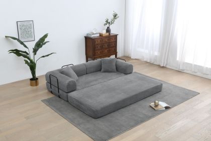 Convertible Sleeper Sofa Bed, Corduroy Folding Sofa Bed with Fixed-Shape Frame, Fold Out Floor Mattress Couch, Lazy Compression Sofa for Living Room, (Color: Dark gray)