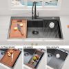 Aqucubic Gunmetal black handmade 16/18 Gauge 304 Stainless Steel Top Mount Single Bowl Kitchen Sink with ledge