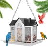Metal Hanging Bird Feeder House Classic Barn Bird Feeder House Iron Hanging Outdoor Feeder with Visible Window and Lift Top Lid 15.75in Hanging Length