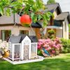 Metal Hanging Bird Feeder House Classic Barn Bird Feeder House Iron Hanging Outdoor Feeder with Visible Window and Lift Top Lid 15.75in Hanging Length