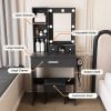 Vanity Table with Mirror & Adjustable LED Lights, Power Outlet, Hairdryer Holder & Stool â€“ Compact Dressing Desk for Small Bedrooms