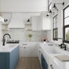 2-Handle 2 Holes Deck Mount Modern Kitchen Faucet With 360 Â° Swivel Spout In Matte Black