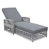 Outdoor Long Reclining Chaise, Wicker Lounge with Armrests, Patio Adjustable Recliner with Soft Removable Cushions, All Weather Rattan Pool Lounge for