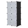 8 Cube Organizer Stackable Plastic Cube Storage Shelves Design Multifunctional Modular Closet Cabinet with Hanging Rod White Doors and Black Panels