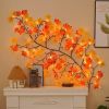Fall Wall Decor Macrame Wall Hanging Shelf with Fall Lighted Garland, Fall Leaves Garland Lights Boho Floating Shelves for Bedroom Living Room Boho Wa